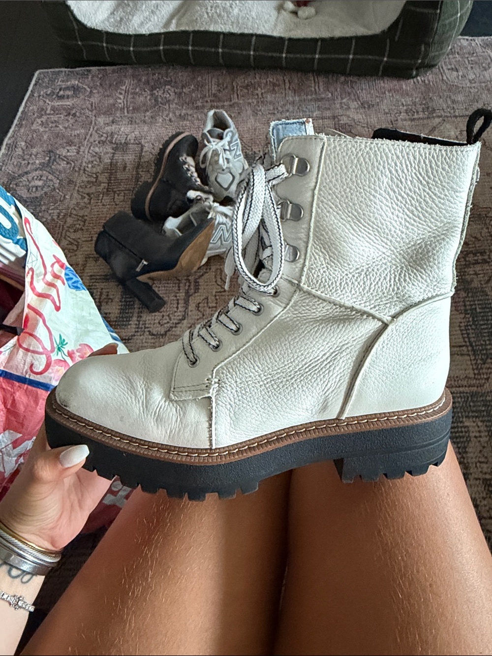 Sam Edelman White Leather Lace-Up Combat Boots - Picture 6 of 6